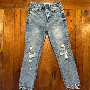 High Rise Blue Distressed Jeans